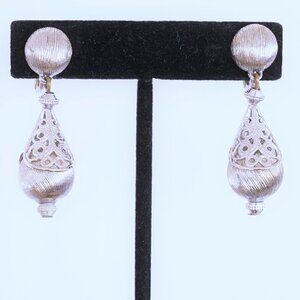 Monet Bolero Brushed Silver Ball Lattice Dangle Clip On Earrings